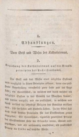 193-210 Vom Geist und Wesen des Katholicismus : 2. Beziehung des Katholicismus auf die Grundprincipien des Urchristenthums