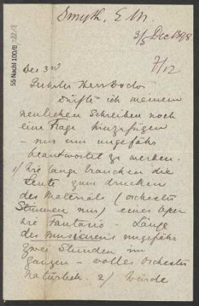 Brief an B. Schott's Söhne : 03.12.1898