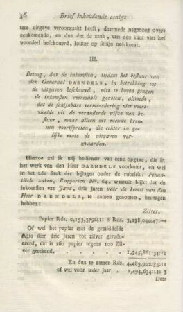 III. Betoog, dat de inkomsten, tijdens be bestuur van den Generaal Daendels, in betrekking ...