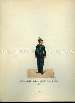 Uniformdarstellung, Kanonier der Festungs-Artillerie-Abteilung, 1867. Aus: Sammelmappe "Sachsens Militär", Königliche Arsenalsammlung.