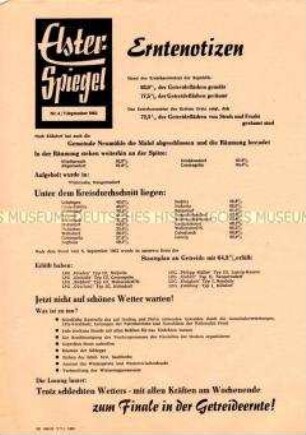 Regionales Mitteilungsblatt zum Stand der Ernte im Kreis Greiz