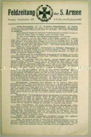 Nachrichtenblatt der 5. Armee mit Kurzmeldungen von verschiedenen Kriegsschauplätzen