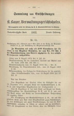 Dreiunddreißigster Band. 1912. Neunte Lieferung. - Nr. 44. - Nr. 46.