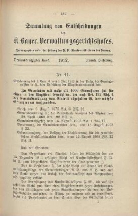 Dreiunddreißigster Band. 1912. Neunte Lieferung. - Nr. 44. - Nr. 46.