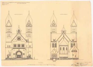 Dekanatskirche, Clerf (Clervaux): Vorder- und Choransicht 1:100