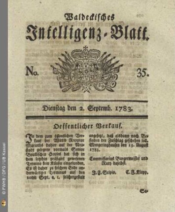 No. 35, Dienstag den 2. Septemb. 1783