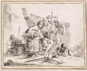 Sitzender Jüngling, an eine Vase gelehnt, und weitere Figuren, aus der Folge „Vari Capricci“