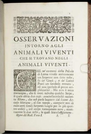 Osservazione Intorno Agli Animali Vivinti Che si Trovano Negli Animali Viventi.