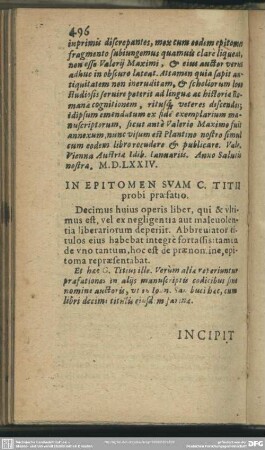 In Epitomen Suam C. Titii probi praefatio
