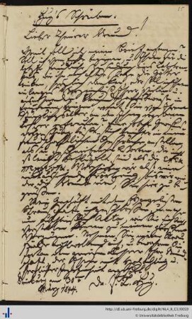 Brief von Johann Leonhard Hug an Franz Karl Grieshaber (30.03.1844)