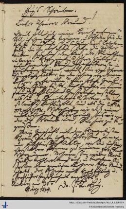 Brief von Johann Leonhard Hug an Franz Karl Grieshaber (30.03.1844)
