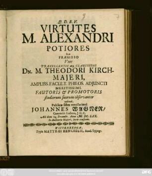 Virtutes M. Alexandri Potiores