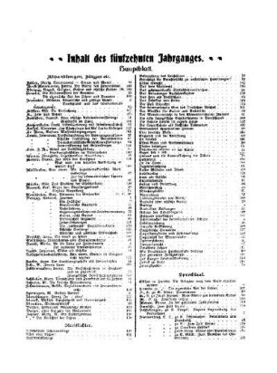 Inhalt des fünfzehnten Jahrganges