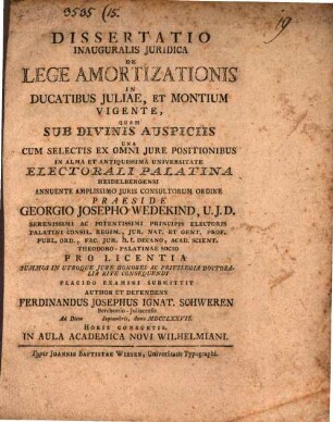 Diss. ... de lege amortizationis in ducatibus Iuliae et Montium vigente