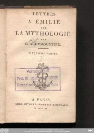 Cinquieme Partie: Lettres A Émile Sur La Mythologie
