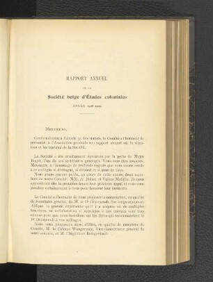 Rapport annuel de la société belge d´études coloniales