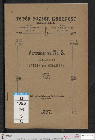 Nr. 8: Verzeichniss verkäuflicher Münzen und Medaillen: Verzeichniss verkäuflicher Münzen und Medaillen