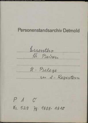 Belegakten zum Heiratsregister der katholischen Gemeinde Essenth, Kreis Büren (1808-1810)