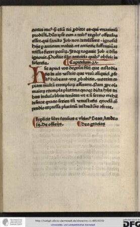 Explicit liber tertius et ultimus beati Ambrisii de officiis. Deo gratias.
