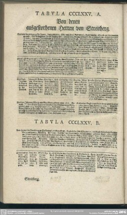 Tabula CCCLXXV. Von denen ausgestorbenen Herren von Streitberg
