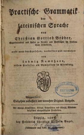 Practische Grammatik der lateinischen Sprache