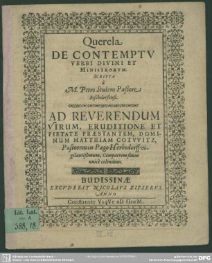 Querela de contemptu verbi divini et ministrorum