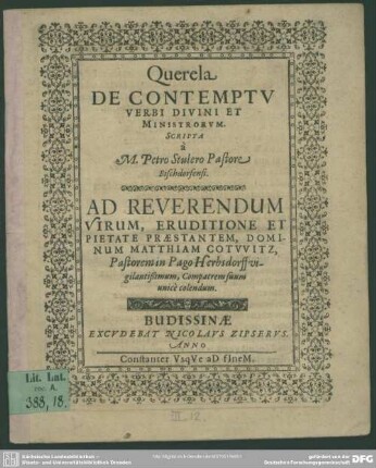 Querela de contemptu verbi divini et ministrorum