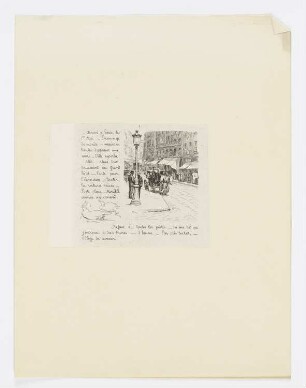 Ankunft in Paris, Blatt 1 der Folge "Notes et dessins d’un japonais sur Paris pendant l’Exposition de 1878"