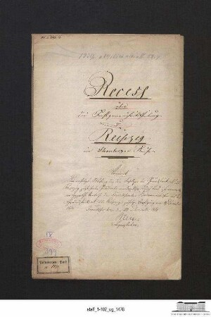 Rezess über die Forstgemeinheitsteilung zu Reipzig