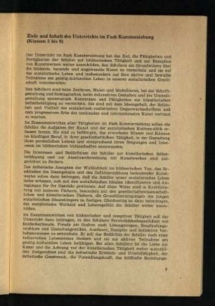 Ziele und Inhalt des Unterrichts im Fach Kunsterziehung (Klassen 5 bis 9)