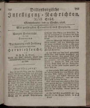 XLVII. Stück. Sonnabends: den 19. Novbr. 1796.