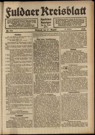 Ausgabe vom Mittwoch, den 27. August 1919.