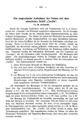 Die magnetische Aufnahme der Ostsee mit dem eisenfreien Schiff "Cecilie"