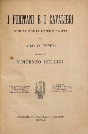 I puritani e i cavalieri : opera seria in tre parti