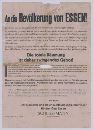 "An die Bevölkerung von Essen!"