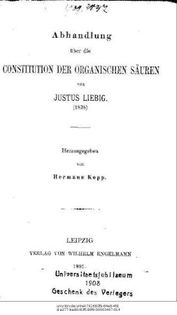 26: Abhandlung über die Constitution der organischen Säuren