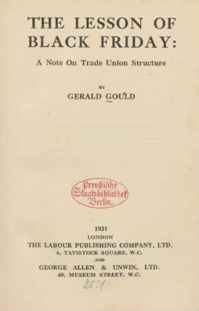 The lesson of Black Friday : a note on trade union structure