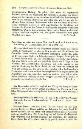 500 [Rezension] Kempter, Reinhard, Augustinus an seine und unsere Zeit