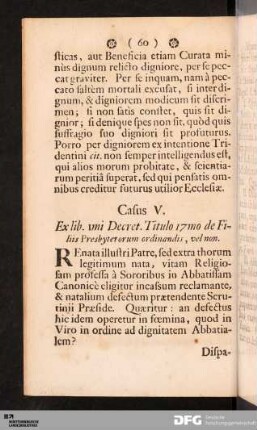 Casus V. Ex lib. 1mi Decret. Titulo 17mo de Filiis Presbyterorum ordinandis, vel non.