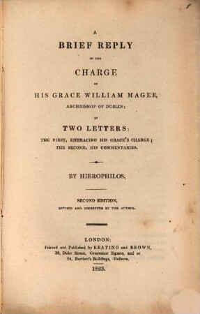 A brief reply to the charge of Will. Magee, archbishop of Dublin : in two letters