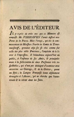 Mémoire historique, politique & critique sur les constitutions, la religion & les droits de la nation belgique