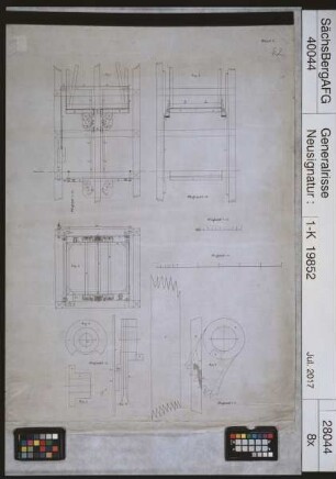 Schutzvorrichtung gegen das harte Aufsetzen der Fördergestelle - ein Preisausschreiben des Landesbergamtes 1898; Entwurf