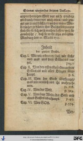 Inhalt des gantzen Buchs.