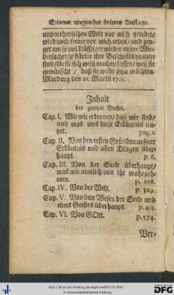 Inhalt des gantzen Buchs.