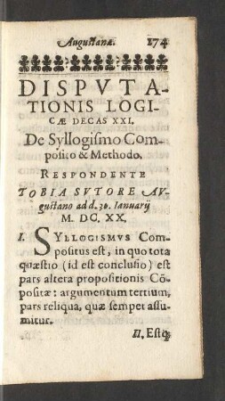 Disputationis Logicae Decas XXI. De Syllogismo Composito & Methodo.