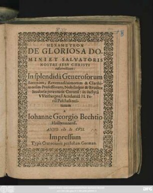 Hexametron De Gloriosa Domini Et Salvatoris Nostri Jesu Christi resurrectione