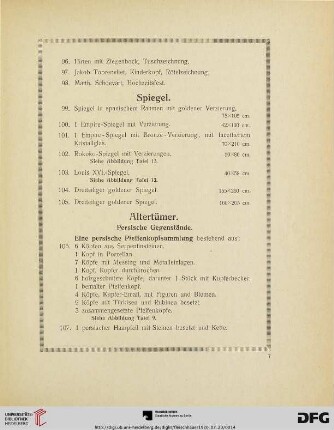 Altertümer: Persische Gegenstände (Nr. 106-137)