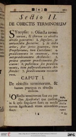 Sectio II: De obiectis terminorum