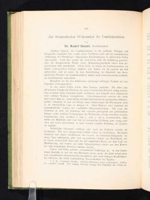 Zur therapeutischen Wirksamkeit der Lumbalpunktion. Von Dr. Rudolf Bandel, Assistenzarzt.