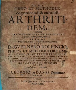 Ordo et methodus cognoscendi et curandi arthritidem